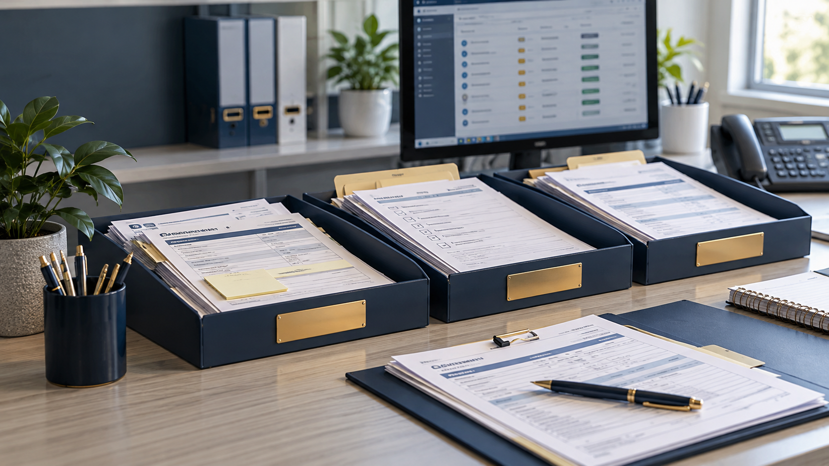 Referral coordination workflow with authorization forms, tracking trays and an operations dashboard.